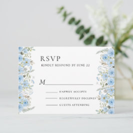Vintage Blue Floral Wedding RSVP Card Karte