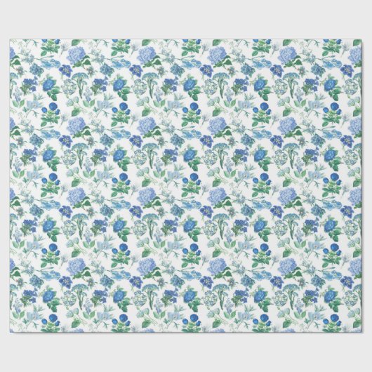 Vintage Blue Flowers Geschenkpapier (Saum)