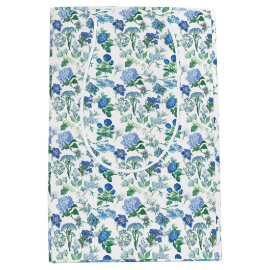 Vintage Blue Flowers Gift Bag Mittlere Geschenktüte (Vorderseite)