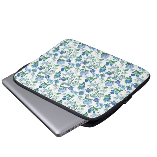 Vintage Blue Flowers Notebook Laptopschutzhülle (Vorne Knopf)
