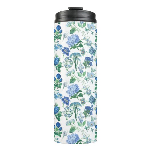 Vintage Blue Flowers Thermosbecher (Vorderseite)