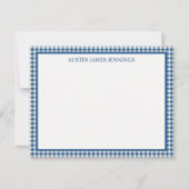 Vintage Blue Gingham Border Personalized Mitteilungskarte (Vorderseite)