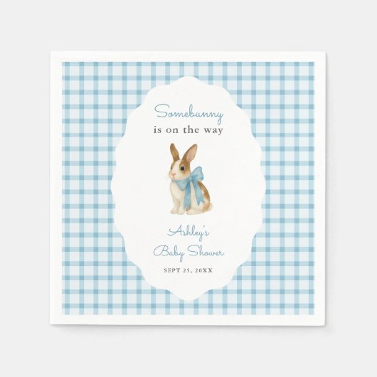 Vintage Blue Gingham Bunny Boy Baby Shower Serviette (Vorderseite)
