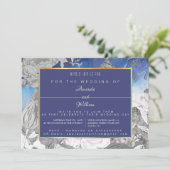 VINTAGE BLUE & GRAU EINLADUNG (Stehend Vorderseite)