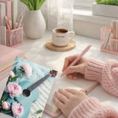 Vintage Blue Guitar & White Flower Art Postcard |  Postkarte