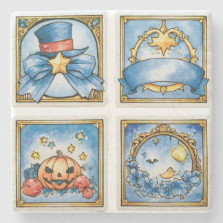 Vintage Blue Halloween-Geschichtenbuch Steinuntersetzer