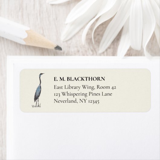 Vintage Blue Heron Hand-Drawn Birdwatcher Address (Insitu)