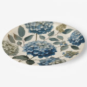 Vintage Blue Hydrangea Botanical Paper Plate Pappteller (Schrägansicht)