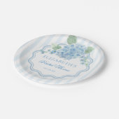 Vintage Blue Hydrangea Flower Elegant Stripe Wavy Pappteller (Schrägansicht)