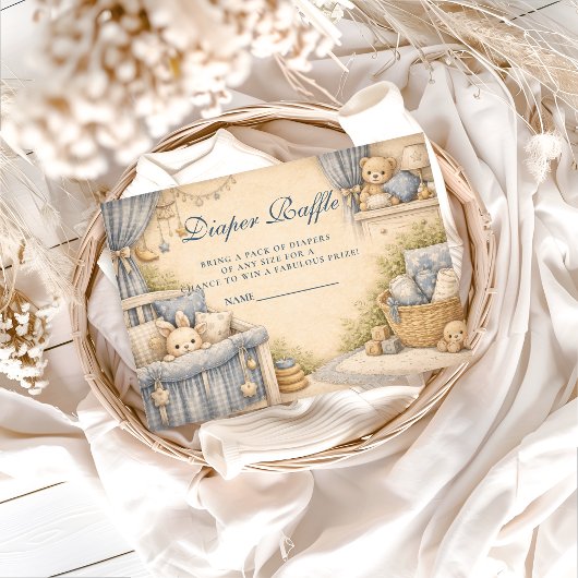 Vintage Blue Jeans Nursery Diapper Raffle Begleitkarte