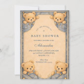 Vintage Blue Jeans Teddy Baby Shower Einladung (Vorderseite)