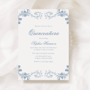 Vintage Blue Klassisch Elegante Quinceanera Einladung