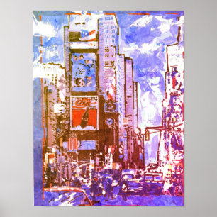 Vintage blue lilac brown Times Square NYC Poster