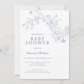 Vintage Blue Line gezeichnete Blumenbaby-Dusche Einladung (Vorderseite)