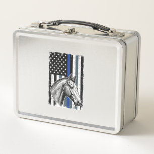 Vintage Blue Line Pferdeflagge Vektor-Design Metall Brotdose