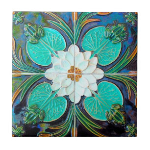 Vintage Blue Lotus Frosch Portugiesisch Fliese