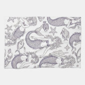 Vintage Blue Mermaid & Sea Life Pattern Geschirrtuch (Horizontal)