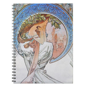 Vintage Blue Moon Alphonse Mucha Art Nouveau Mond Notizblock