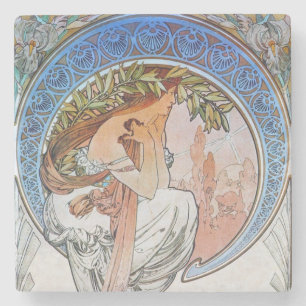 Vintage Blue Moon Alphonse Mucha Art Nouveau Mond Steinuntersetzer