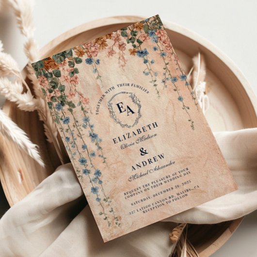 Vintage Blue Morning Glory Wedding Einladung