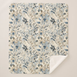 Vintage Blue Neutral Floral Sherpa Blanket Sherpadecke