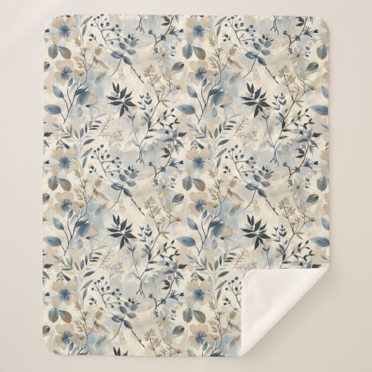 Vintage Blue Neutral Floral Sherpa Blanket Sherpadecke (Vorderseite)