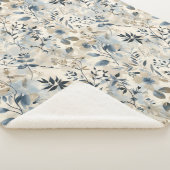 Vintage Blue Neutral Floral Sherpa Blanket Sherpadecke (3/4)