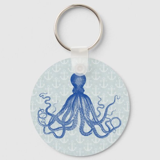 Vintage Blue Octopus with Anchors Schlüsselanhänger (Vorderseite)