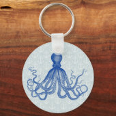 Vintage Blue Octopus with Anchors Schlüsselanhänger (Vorderseite)