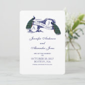Vintage Blue Peacock Save the Date-Karte Date (Stehend Vorderseite)