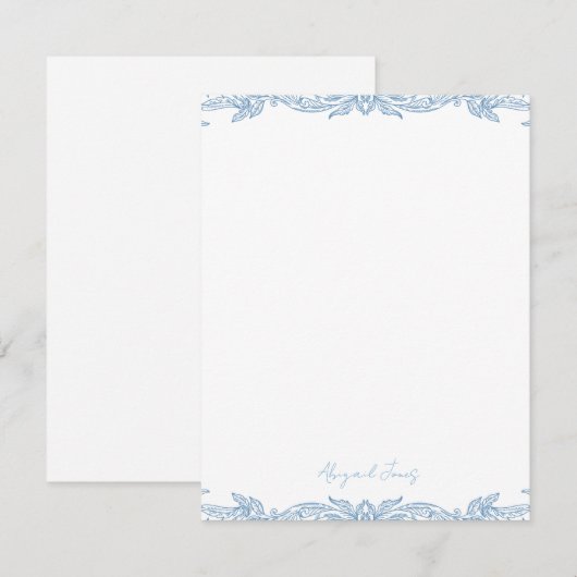 Vintage Blue Personalized Script Name Mitteilungskarte (Vorne/Hinten)