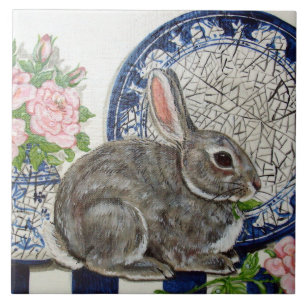 Vintage Blue Rabbit Tierische Natur Dedham Look Fliese
