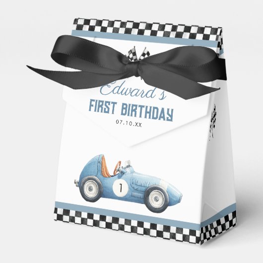 Vintage Blue Race Car 1st Birthday Geschenkschachtel (Vorderseite)