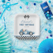 Vintage Blue Race Car 1st Birthday Pappteller (Party)
