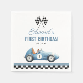Vintage Blue Race Car 1st Birthday Serviette