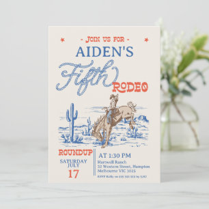 Vintage Blue Red Bronco Rodeo 5. Geburtstag Einladung