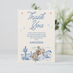Vintage Blue Red Rodeo Cowboy Babyparty Dankeskarte