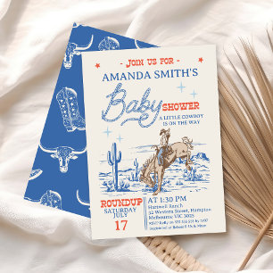 Vintage Blue Red Rodeo Cowboy Babyparty Einladung