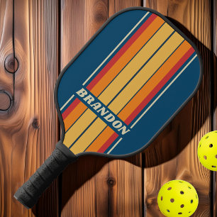 Vintage Blue Regenbogen-Board-Streifen mit Namen Pickleball Schläger