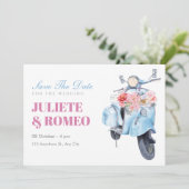 Vintage Blue-Roller-Hochzeit Save The Date (Stehend Vorderseite)
