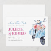 Vintage Blue-Roller-Hochzeit Save The Date (Vorne/Hinten)