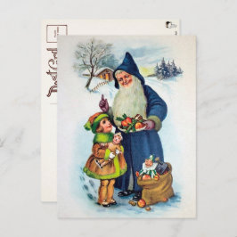 Vintage Blue Santa Postcard Postkarte