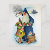 Vintage Blue Santa Postcard Postkarte (Vorderseite)