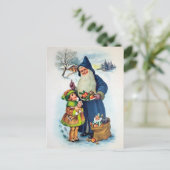 Vintage Blue Santa Postcard Postkarte (Stehend Vorderseite)