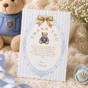 Vintage Blue Streifen Polo Teddy Bear Baby Shower Dankeskarte