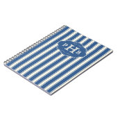 Vintage Blue Stripes Elegant Three-Letter Monogram Notizblock (Linke Seite)