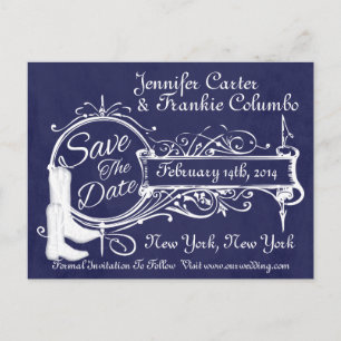 Vintage Blue Tafel Cowboy Save The Date Ankündigungspostkarte