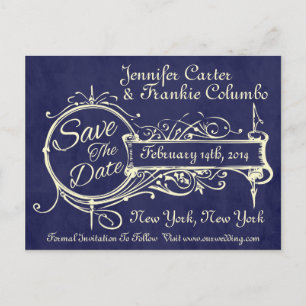 Vintage Blue Tafel Save The Date Ankündigungspostkarte
