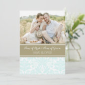 Vintage Blue Tan Damask Foto Eloptionkarten Ankündigung (Stehend Vorderseite)