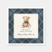 Vintage Blue Tartan Teddy Bear Baby Shower Serviette (Vorderseite)